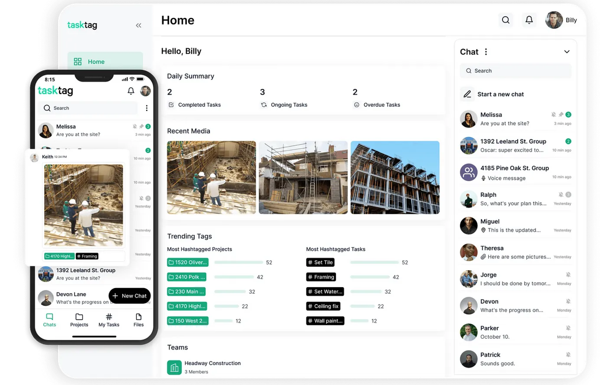 Mobile and desktop versions of the Tasktag application