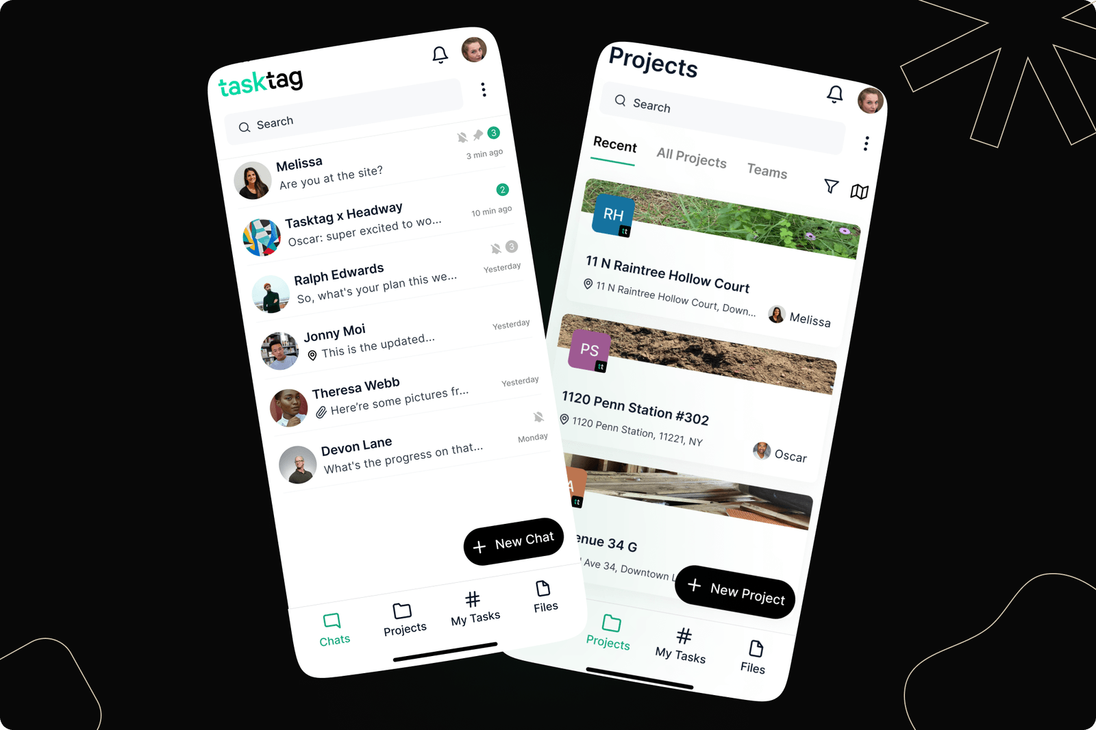 Tasktag mobile app screens